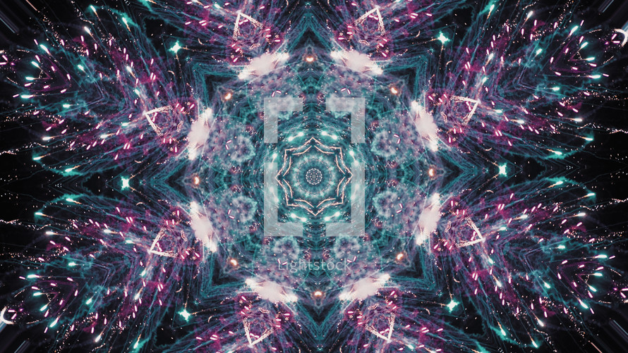 Abstract background. Kaleidoscopic. Christmas mandala-snowflake kaleidoscope sequence. Mirror prism creating toy effect.
