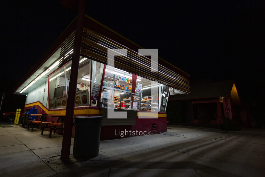 fast food restaurant at night 