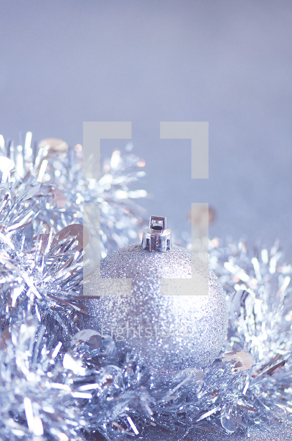 Closeup of purple silver Christmas decorations 