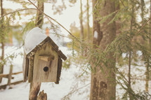 snow on a birdhouse 