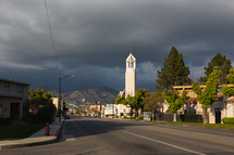 storm clouds over a small town 