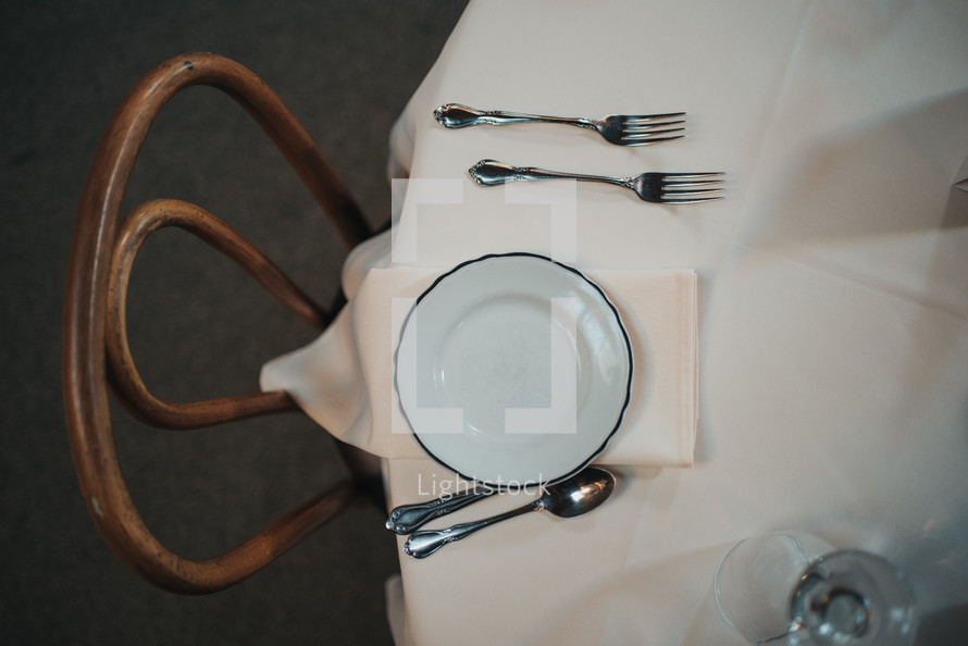 overhead view of a place setting on a table 