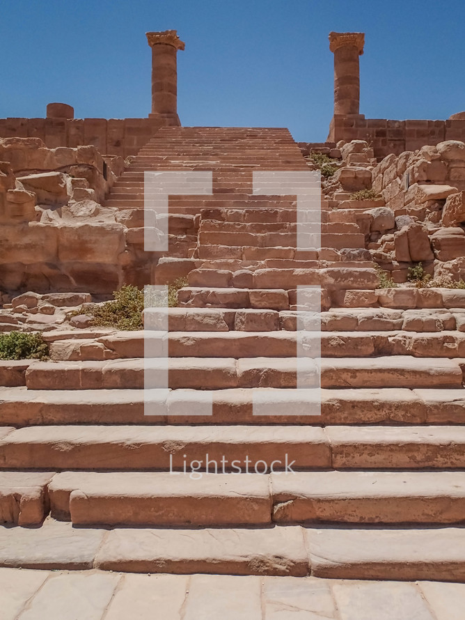 stone steps in ruins site in Petra Jordan 