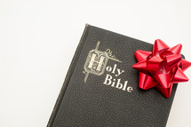Holy Bible with a Christmas bow 