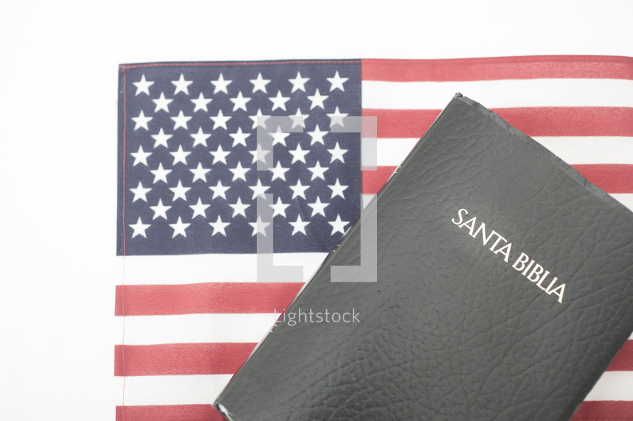 Spanish Bible on an American flag.