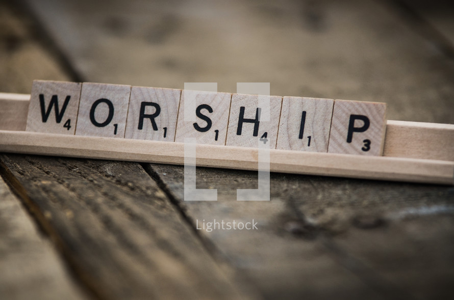 word worship in scrabble pieces 