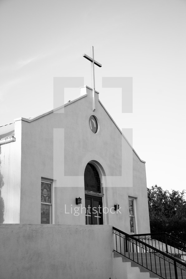 entrance to a rural white church 