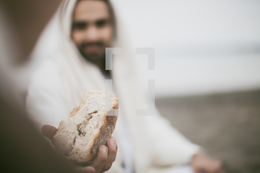 Jesus blessing the bread before communion