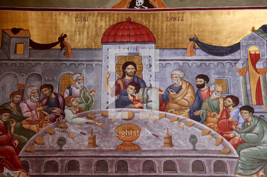 Painting of the Last Supper, Podgorica Orthodox Cathedral, Montenegro.