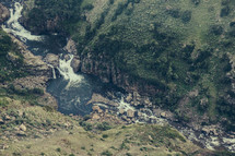 aerial view, river, waterfall, water, outdoors 