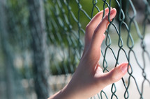 hand on a chain link fence