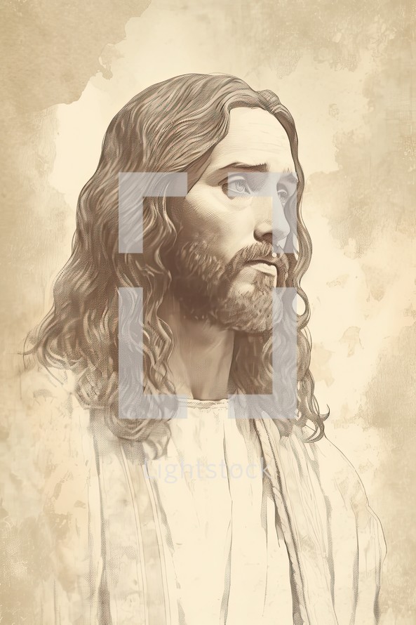 Jesus Christ with long hair and beard