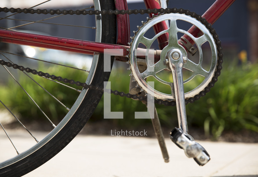 Close-up of a bicycle.