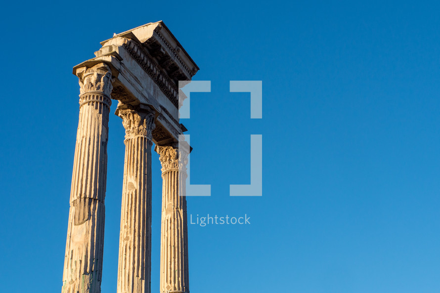 Old columns in the Roman forum in Rome, Italy.