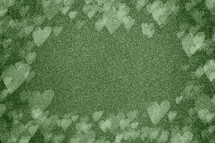 green background with bokeh hearts 