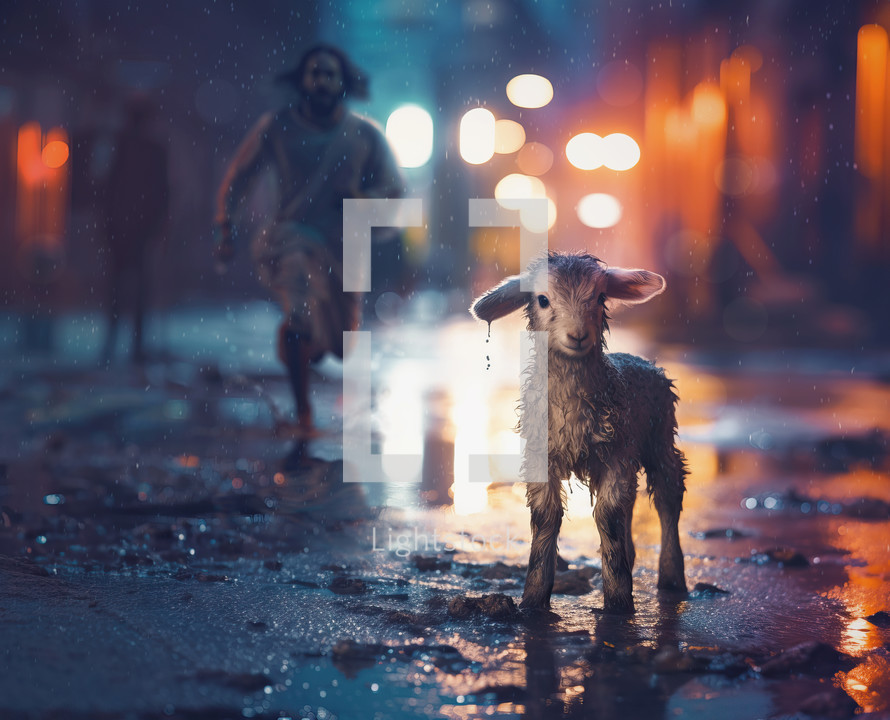 Jesus runs to lamb in the city