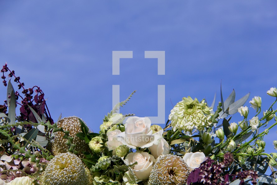 bouquet of flowers and blue sky 