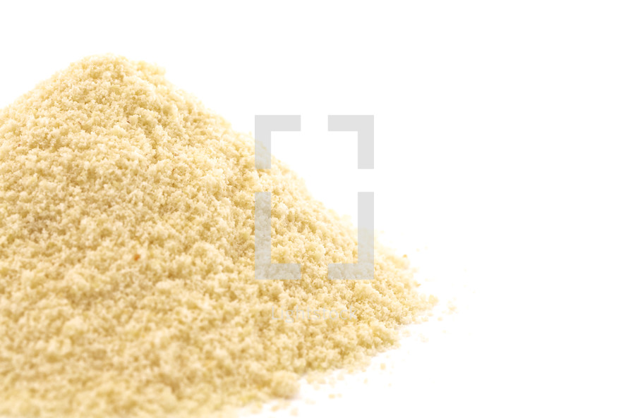 Ground Blanched Almond Flour on a White Background