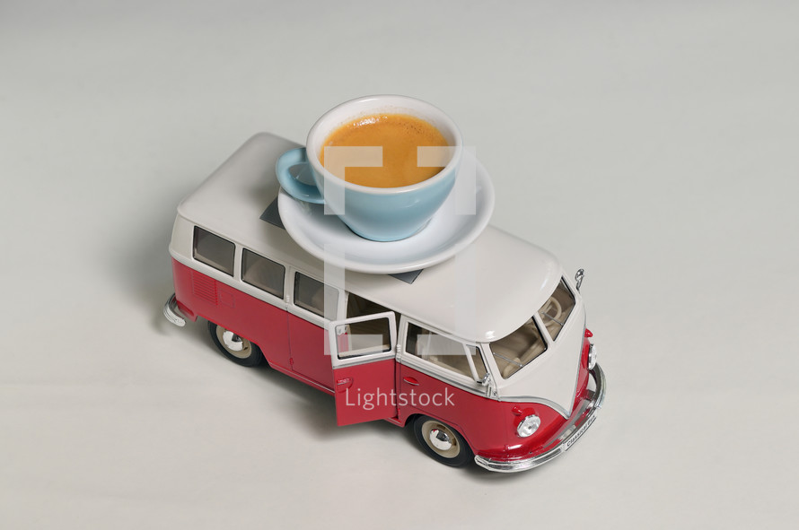 Vintage Food Truck Van Toy Miniature and Espresso Cup