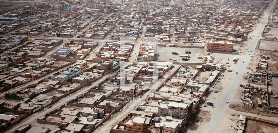 Aerial view of a city below 
