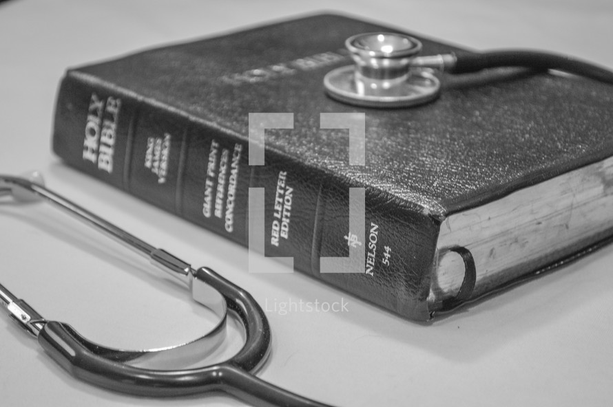 stethoscope on a Bible 