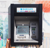 LONDON, UK - CIRCA JUNE 2017: Barclays bank invented Automated Teller Machine (ATM) in 1967. It is now widely used worldwide