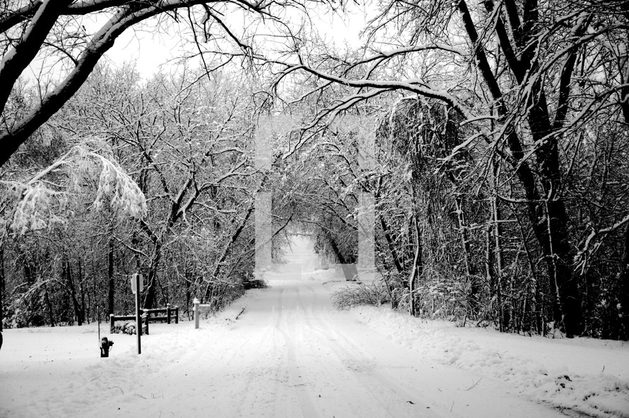 snow covered road in winter 