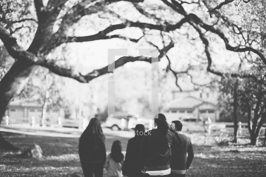 A family standing under a tree