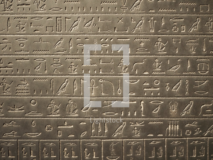 TURIN, ITALY - CIRCA AUGUST 2015: Hieroglyphics carved on stone at Museo Egizio (Egyptian Museum)
