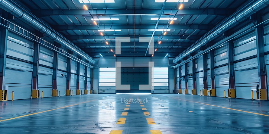  Spacious empty warehouse with bright lighting