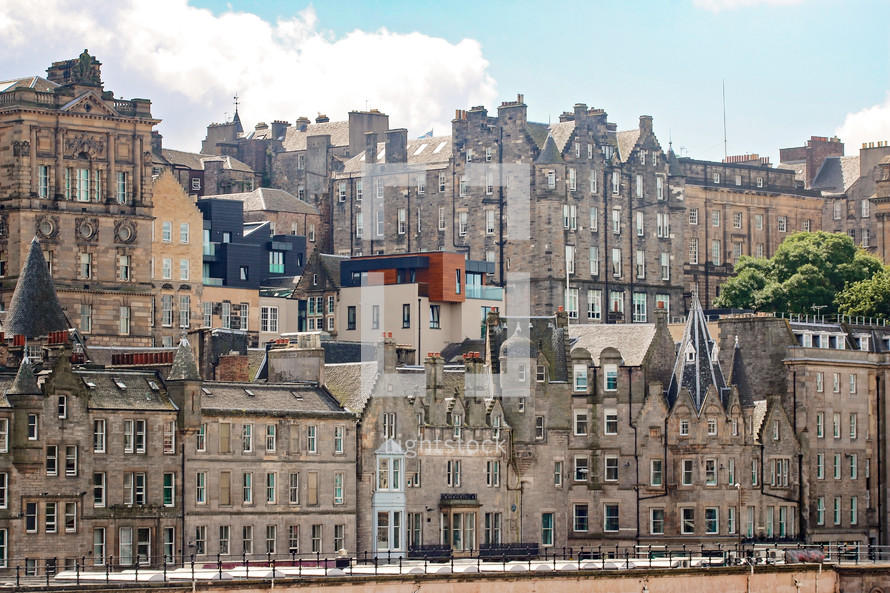 Rows of Old Buildings in the Scottish City of Edinburgh