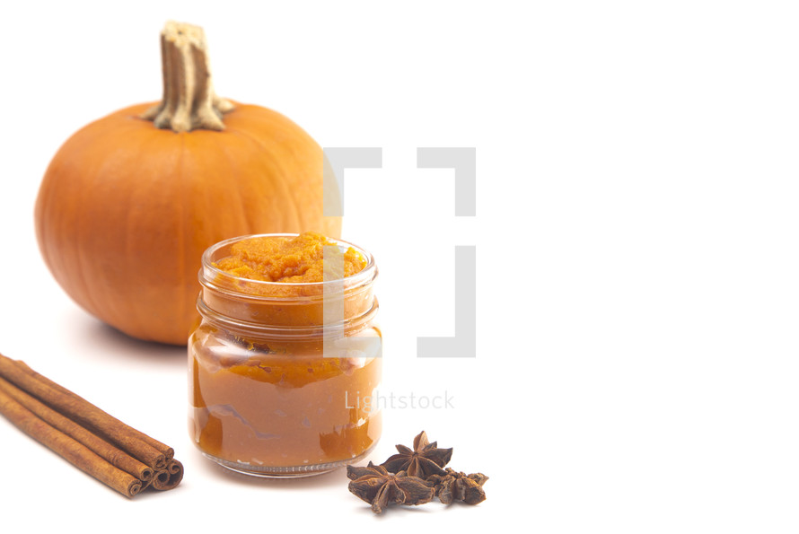 A Glass Canning Jar Filled with Pumpkin Puree