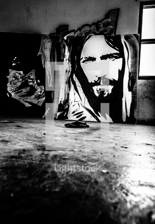 painting of Jesus in an art studio 