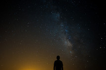 silhouette of a man and milky way