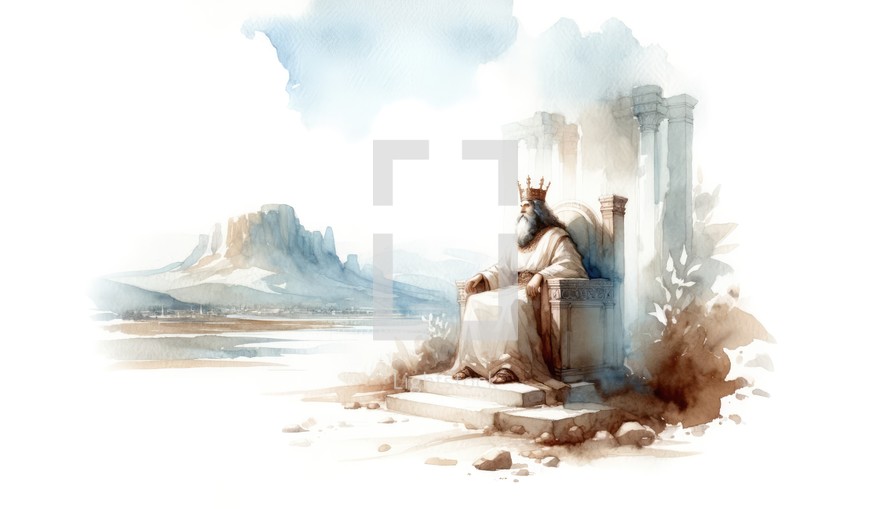 The King Solomon. Old Testament. Watercolor Biblical Illustration