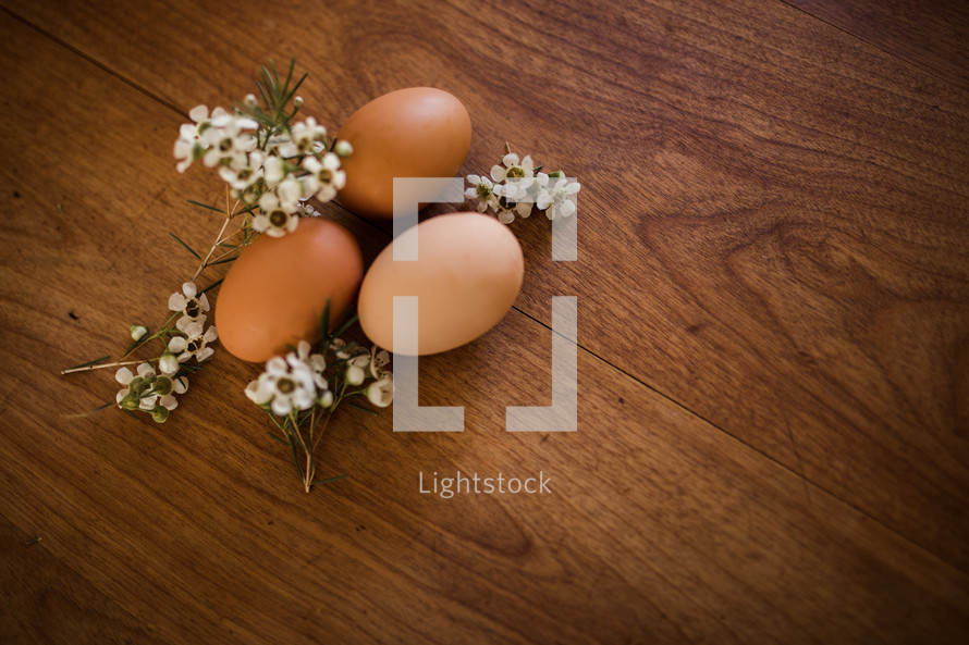 brown eggs and flowers 