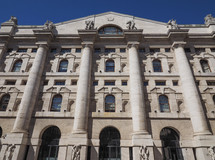 Borsa di Milano (meaning Milan Stock Exchange) in Piazza Affari square in Milan, Italy