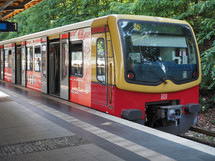 BERLIN, GERMANY - CIRCA JUNE 2016: S-bahn (meaning S-train), abbreviation of Stadtbahn (meaning City train) electrified hybrid urban and suburban railway