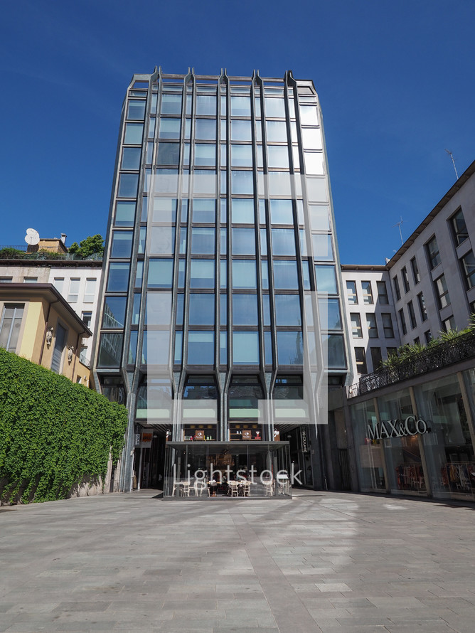MILAN, ITALY - CIRCA APRIL 2016: The Torre Tirrena skyscraper designed by Eugenio and Ermenegildo Soncini architects in 1957