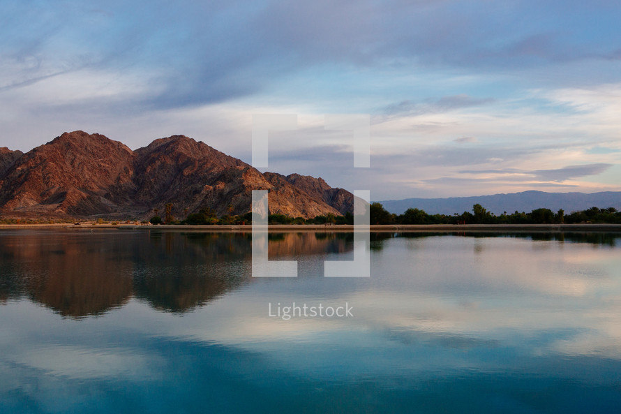 La Quinta mountains and lake 