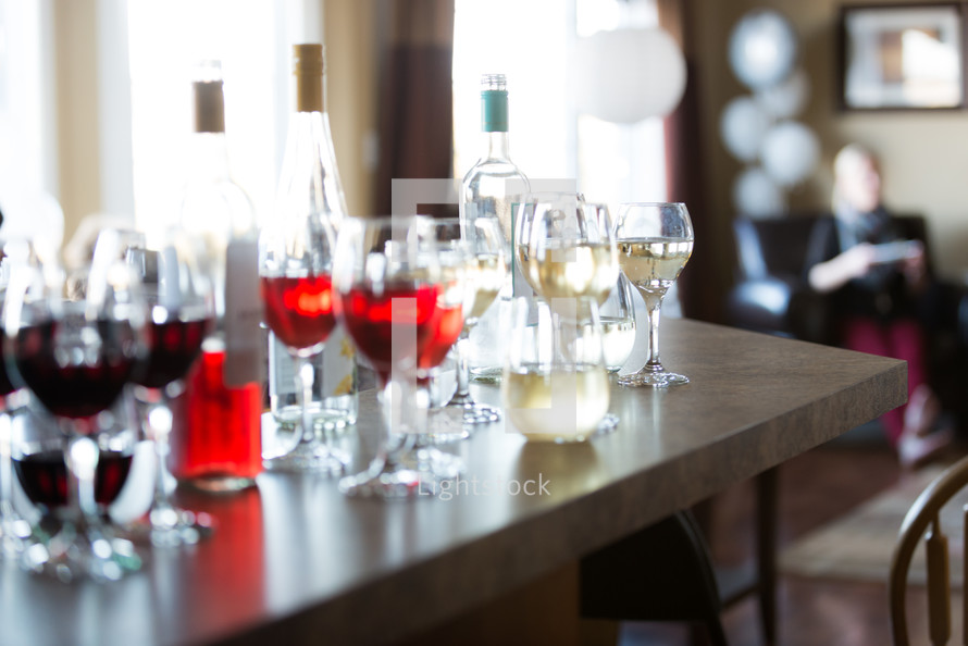 wine glasses on a bar 