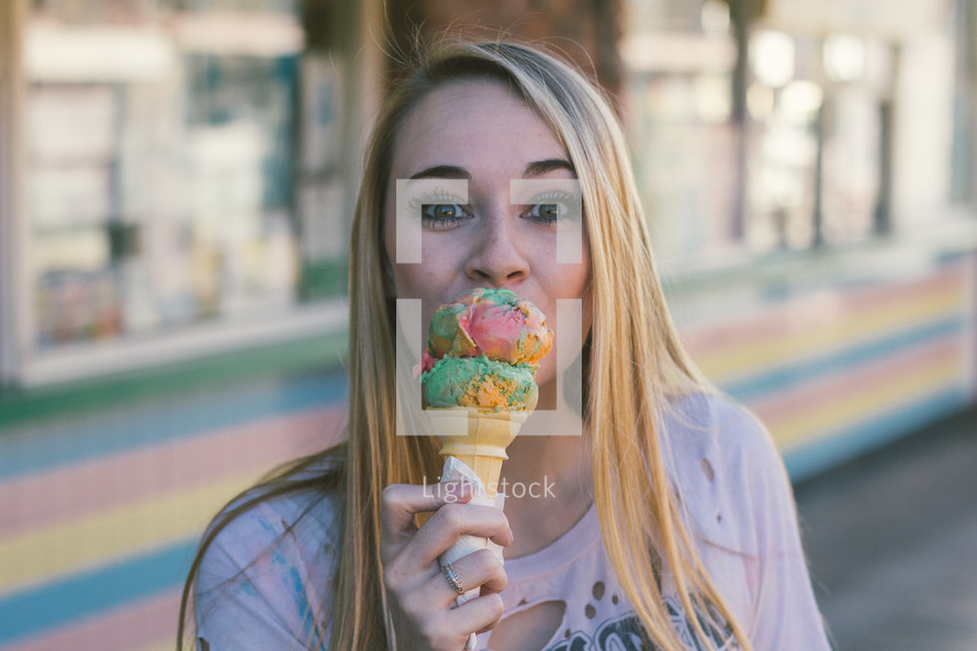 a woman eating ice cream 