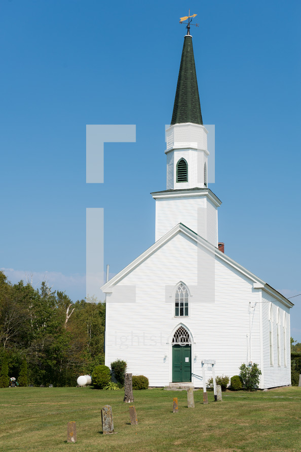 rural white church with steeple 