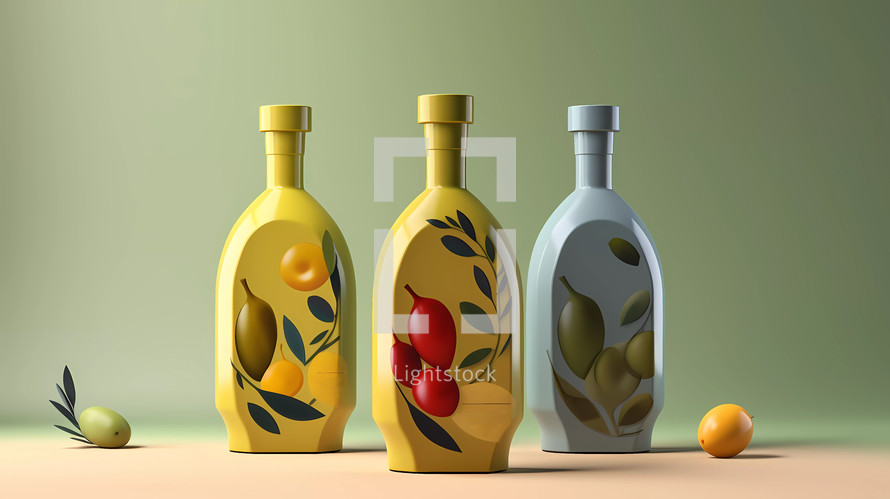 Olive oil concept on empty background with matte color