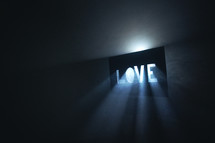 glowing word love 