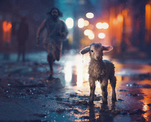 Jesus runs to lamb in the city