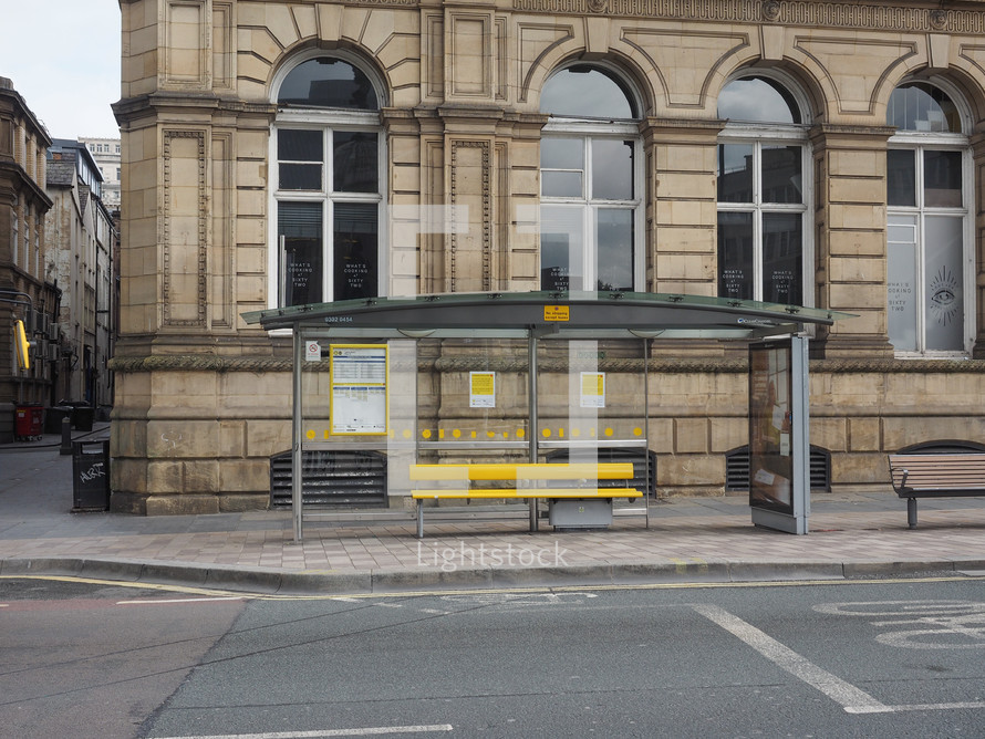 LIVERPOOL, UK - CIRCA JUNE 2016: Bus shelter at a bus stop in the city centre