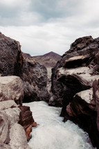 water rapids between rocks in a river 