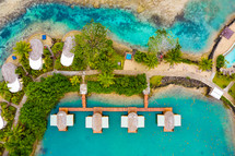 aerial view over an island resort 