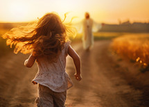 A child runs to Jesus